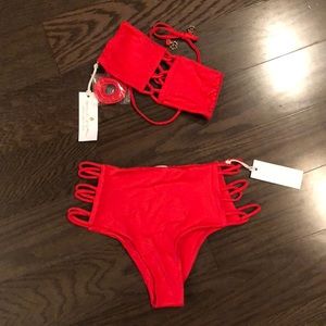 Spiritual Gangster coral bandeau bikini set